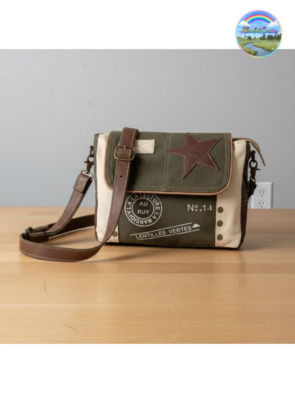 Upcycled Canvas Leather Crossbody Shoulder Bag Detachable Strap Boho Tote